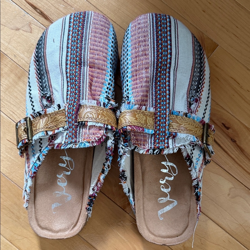 Very G Multicolor Striped Mules with Gold Buckle